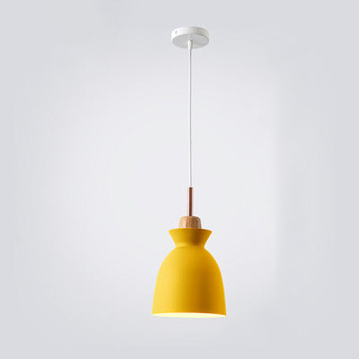 Scandinavian Oak Wood and Iron Cone Dome Pendant Light for Living Room