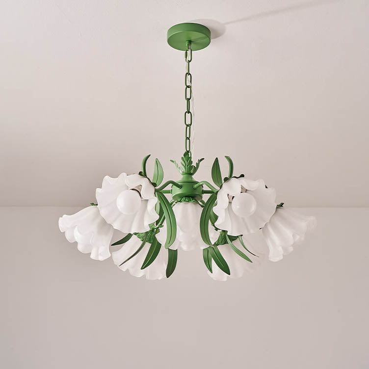 Modern Black Iron & Glass Bell Orchid Chandelier for Living Room 4-9 Lights