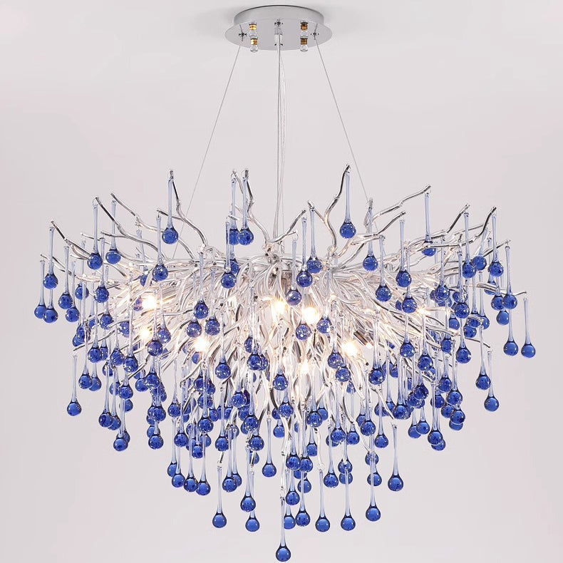 Modern Crystal LED Chandelier with Aluminum Branch Design for Dining Room