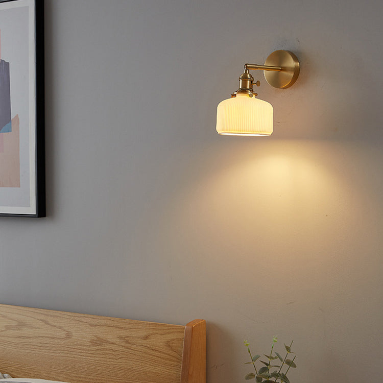Contemporary White Striped Ceramic Wall Sconce Lamp for Entryway Decor