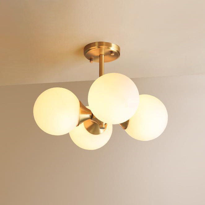 Stylish Mid-Century Modern 4-Light Gold Glass Globe Chandelier for Living Room