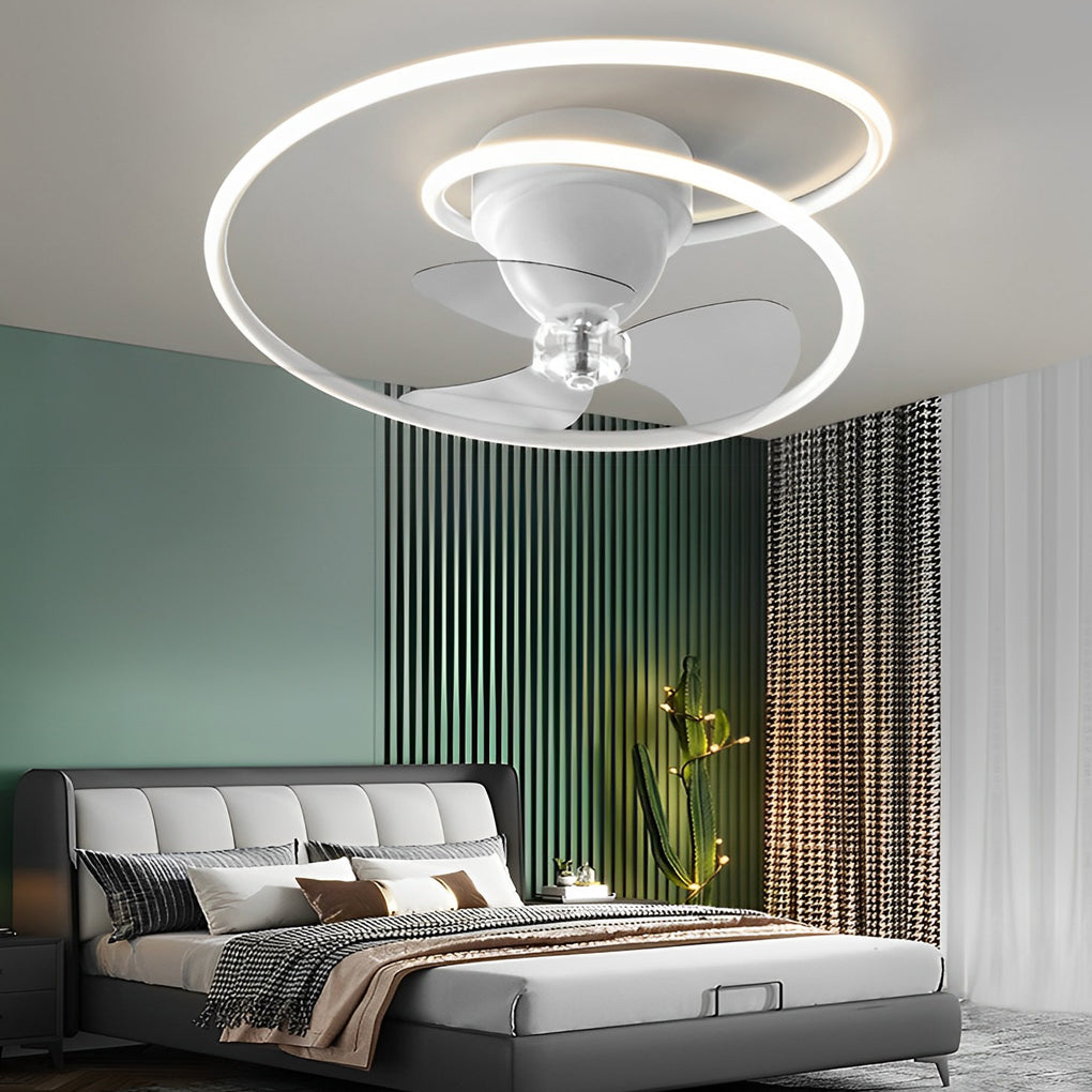 Modern White LED Ceiling Fan Light with 360° Rotation & Dimming