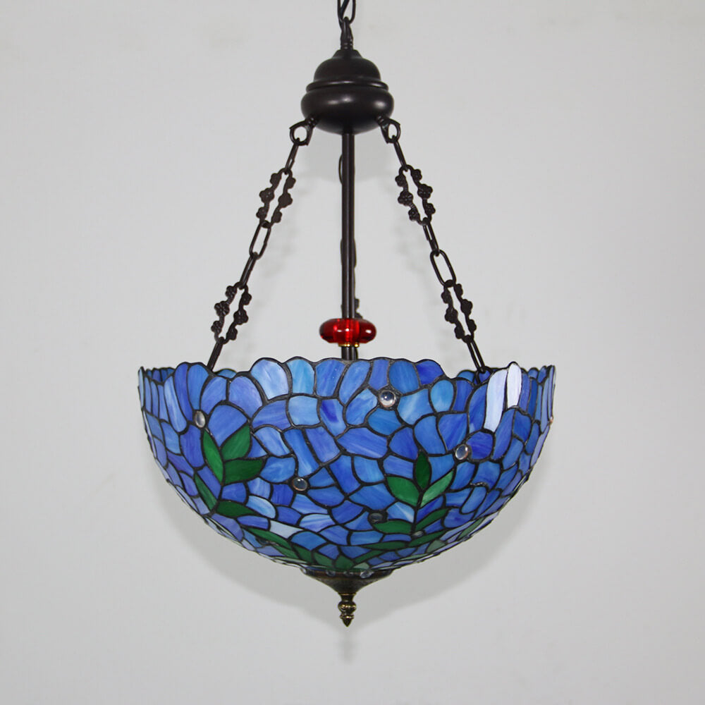 Vintage Tiffany Violet Stained Glass Round 3-Light Chandelier for Dining Room