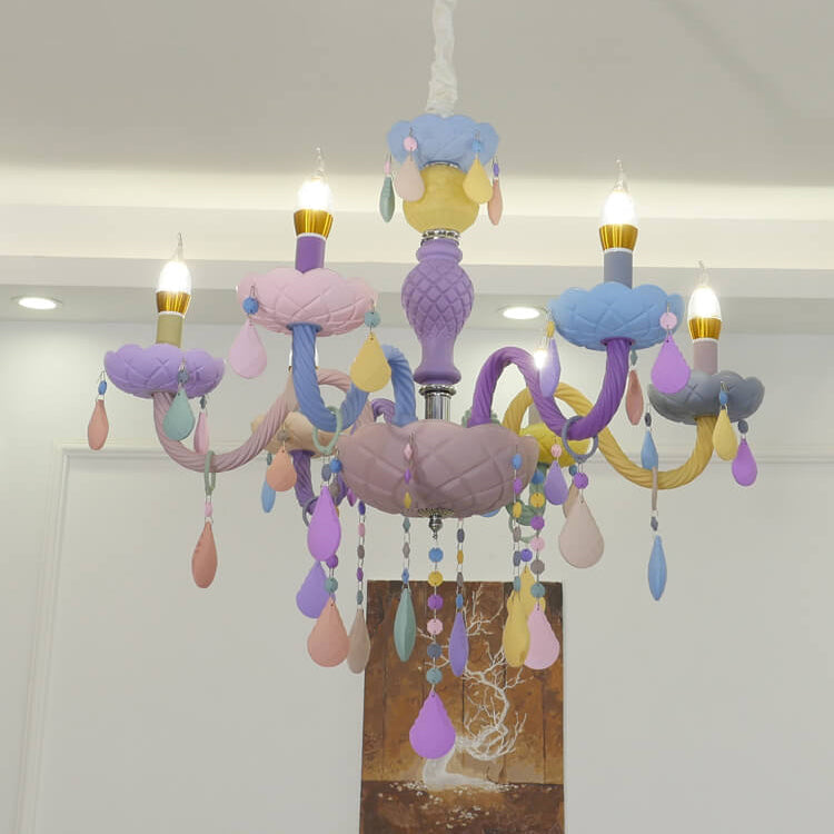 Modern Pink Princess Macaron Glass Chandelier for Kids' Bedroom