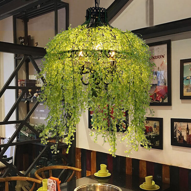 Elegant Green Leaf 3-Light Metal Chandelier for Dining & Living Room