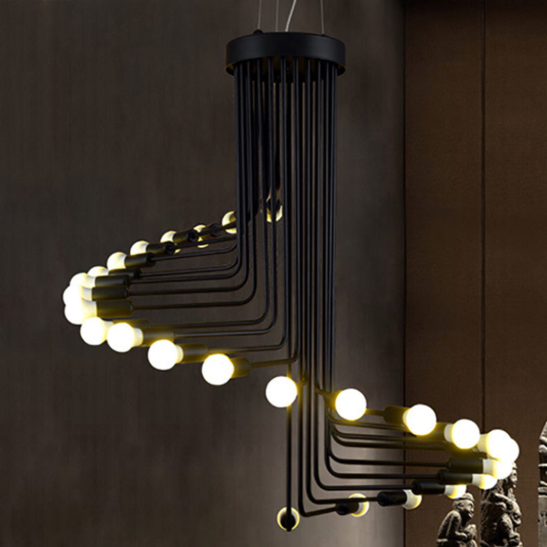 Vintage-inspired Black Iron Helical Chandelier for Entryway Lighting