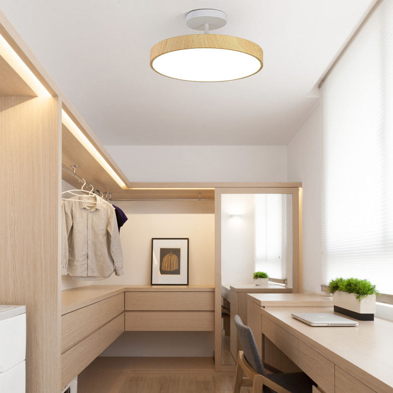 Natural Wood Grain LED Semi-Flush Mount Light for Wabi-Sabi Style Interiors