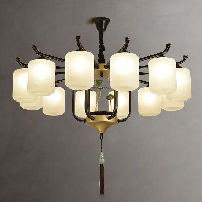 Elegant Traditional Chinese Iron Frame Chandelier with Glass Shade for Living Room