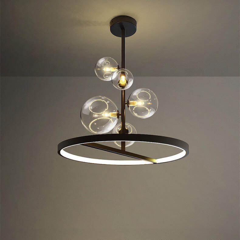 Modern Nordic Clear Glass Round Bubble 5-Light Chandelier for Dining Room
