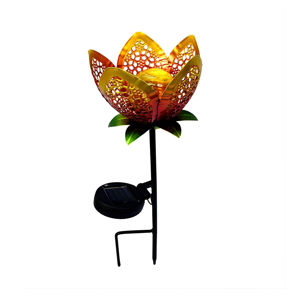 Artistic Solar Garden Light with Hollow Moon & Sun Flame Iron Design