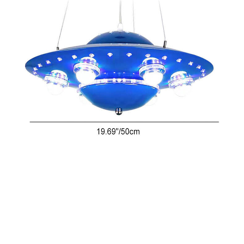 Kids' Modern Spaceship LED Chandelier in Iron & Glass for Bedroom Decor