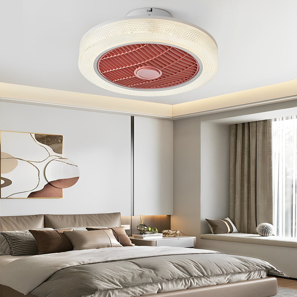 Modern Bladeless Round Dimmable LED Ceiling Fan Light for Living Room
