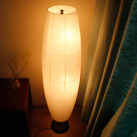 Scandi-Style White Rice Paper Column Floor Lamp for Living Room Decor