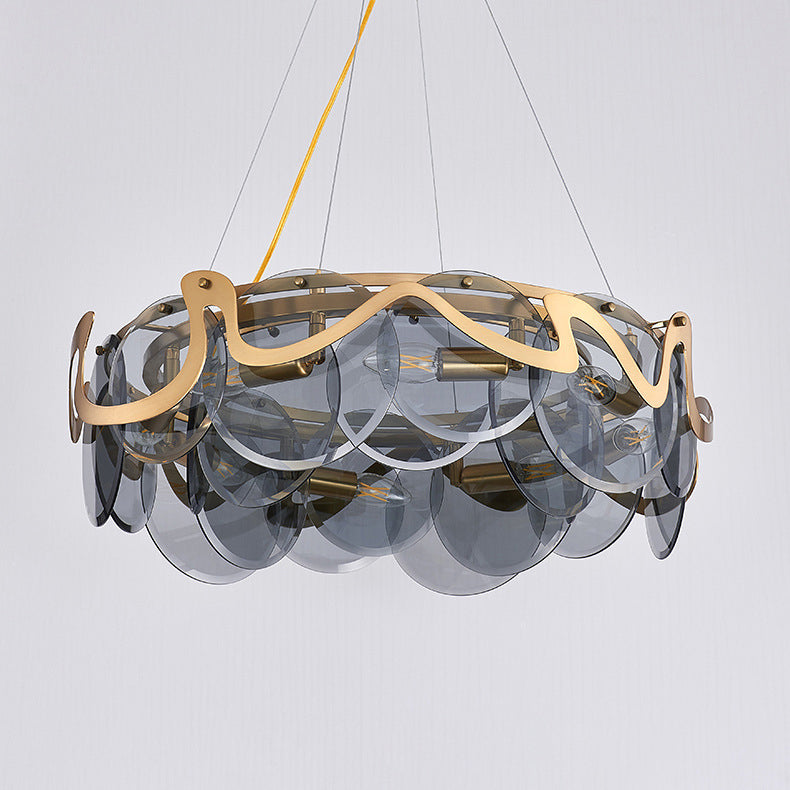 Modern Gold Finish Glass Cloud Texture Chandelier for Living Room 8/10 Lights
