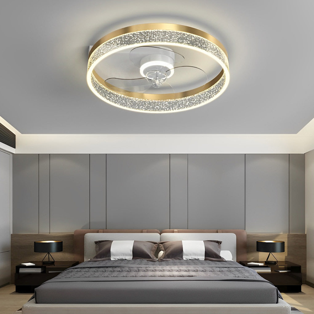Modern White Bladeless LED Ceiling Fan with Mute Function for Living Room