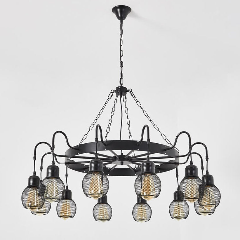 Classic Colonial Round Iron Mesh Chandelier Light for Living Room, 6/8/12 Light