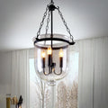 Rustic Iron 3-Light Round Glass Bucket Candelabra Chandelier for Living Room
