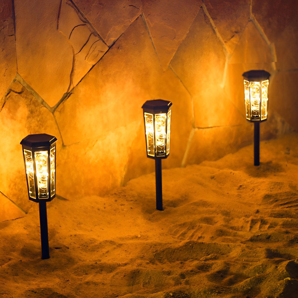 Set of 2 Solar-Powered Hexagonal LED Lawn Lights with Motion Sensor