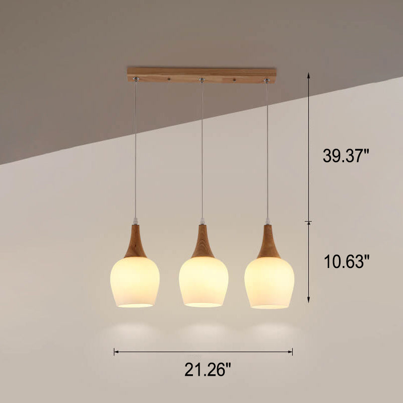 Nordic Solid Wood and Glass White Bottle Chandelier for Kitchen Island