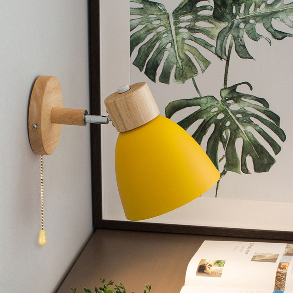 Modern Minimalist Solid Color Macaron Iron Wood Wall Sconce for Bedroom
