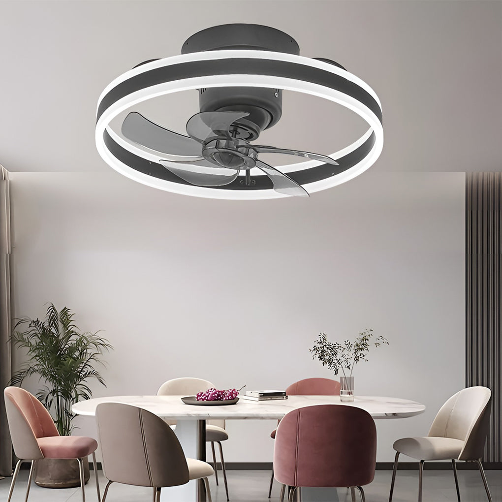 Modern White Round LED Ceiling Fan Light with 360° Rotation for Living Room