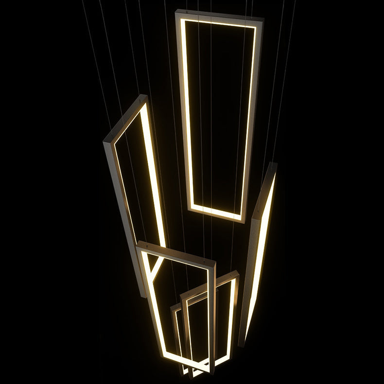 Sleek Black Minimalist Iron and Aluminum LED Chandelier for Stairway