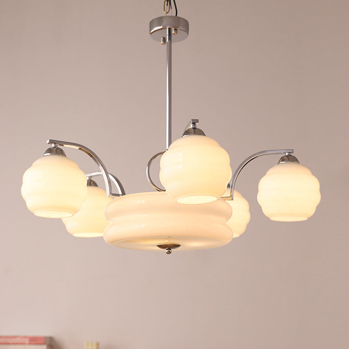 Mid-Century Modern Iron and Glass Orb Chandelier for Living Room 4/6/8 Light