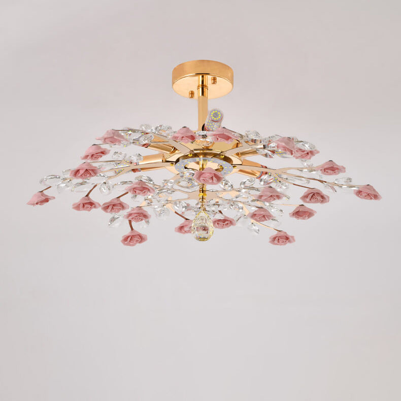Elegant Rose Gold Iron Ceramic Crystal Chandelier for Dining Room