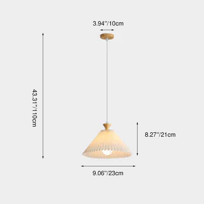 Traditional Japanese Pleated Cone Rubberwood Chandelier for Living Room