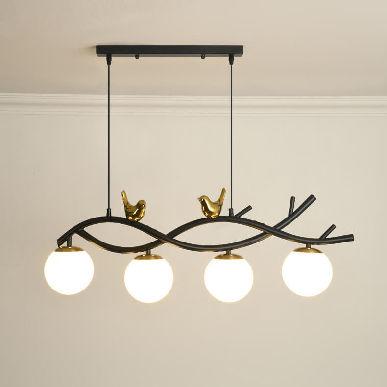 Elegant White Nordic Bird 4-Light Chandelier for Dining Room & Living Room