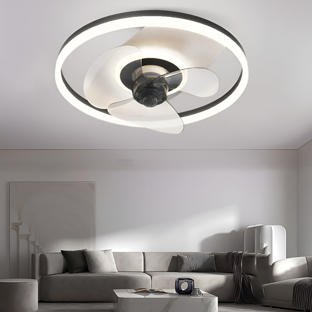 Modern Circular 3-Step Dimming White Ceiling Fan Light with Remote for Living Room