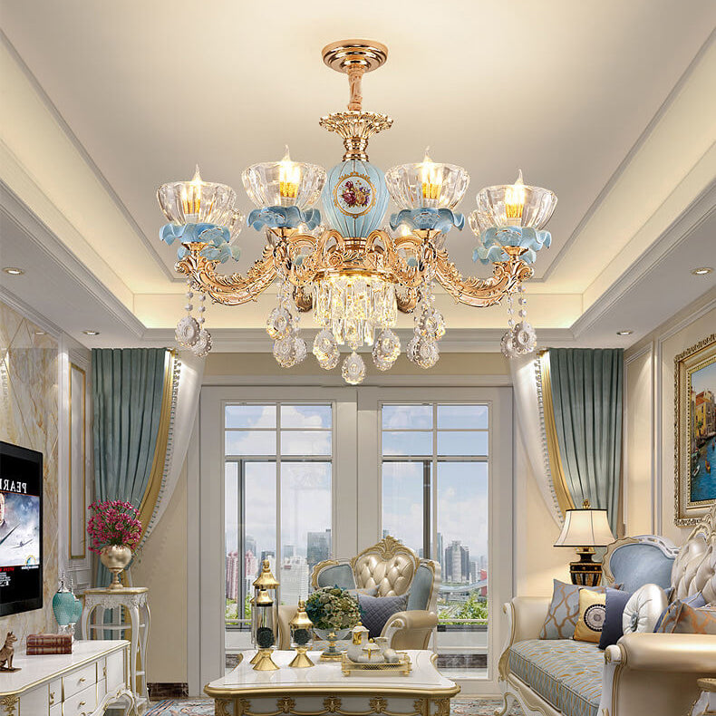 Elegant European Floral Crystal Chandelier in Zinc Alloy for Living Room