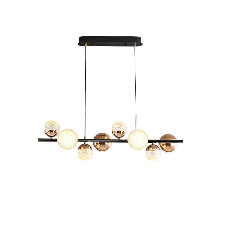 Contemporary Clear Acrylic and Iron Rod LED Chandelier for Kitchen Island