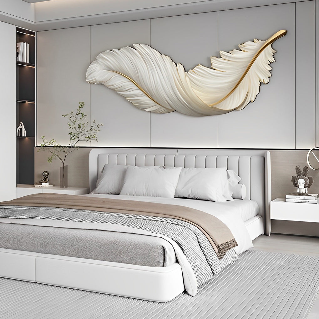 Modern White Feather LED Wall Lamp for Luxury Living Room Decor
