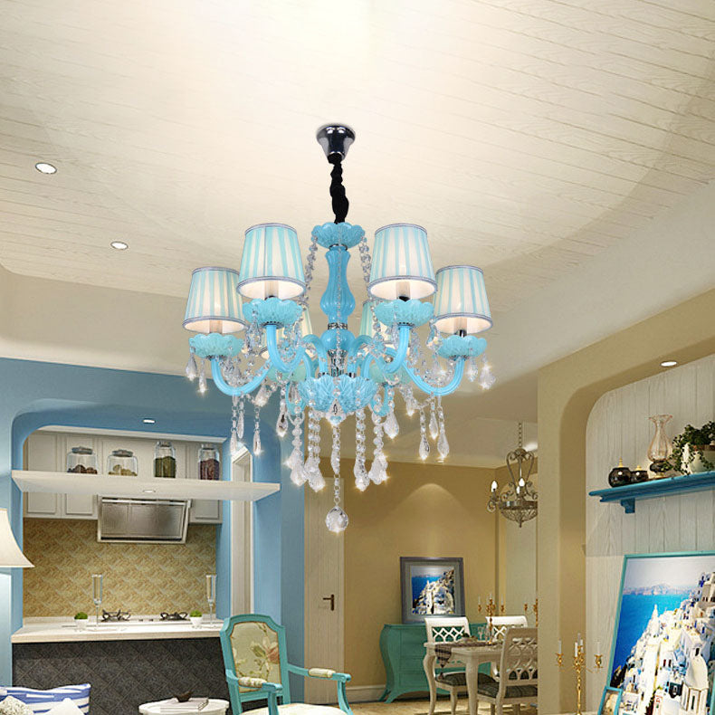 Coastal Crystal Glass Round Chandelier for Living Room, 6/8 Lights