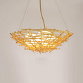 Natural Rattan Weaving Bird Nest 3-Light Chandelier for Boho Home Decor