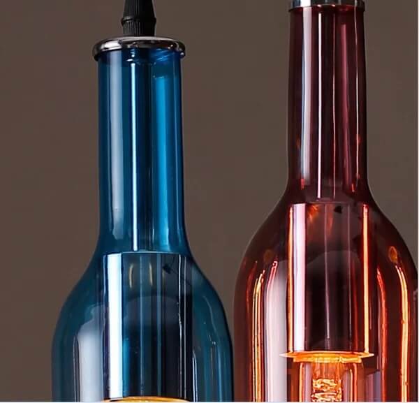Vintage Multi-Colored Glass Wine Bottle Chandelier for Dining Room