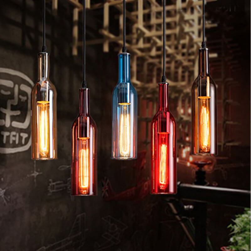 Vintage Multi-Colored Glass Wine Bottle Chandelier for Dining Room