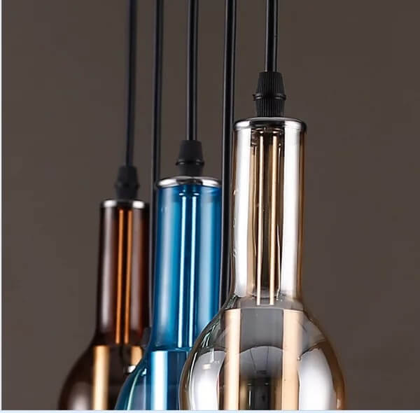 Vintage Multi-Colored Glass Wine Bottle Chandelier for Dining Room