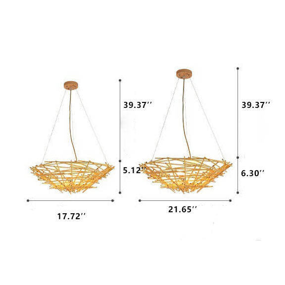 Natural Rattan Weaving Bird Nest 3-Light Chandelier for Boho Home Decor