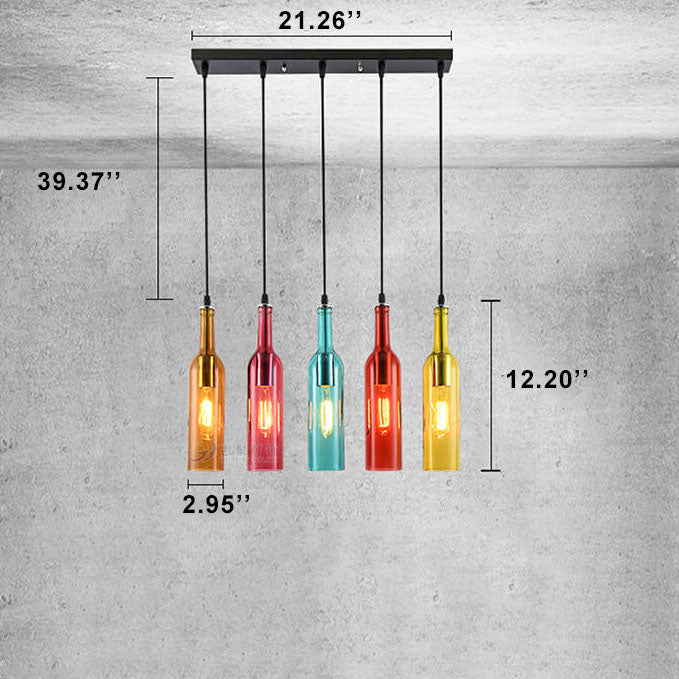 Vintage Multi-Colored Glass Wine Bottle Chandelier for Dining Room