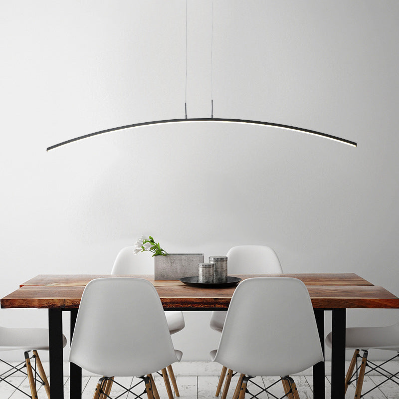 Nordic Minimalist White Arch Linear LED Chandelier for Modern Spaces