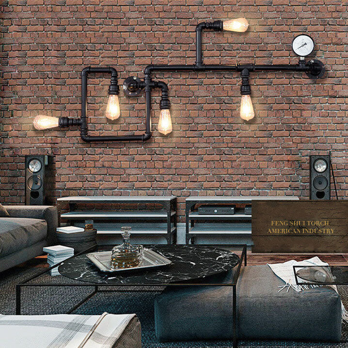 Rustic Industrial Black Metal 5-Light Wall Sconce for Home Decor
