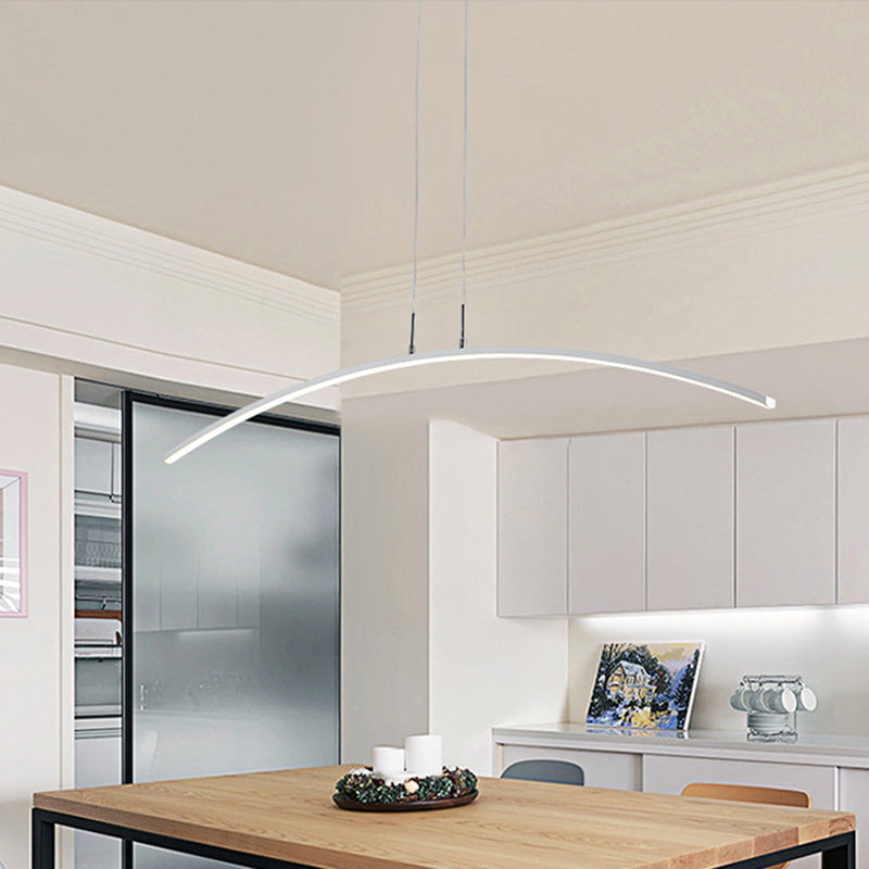 Nordic Minimalist White Arch Linear LED Chandelier for Modern Spaces