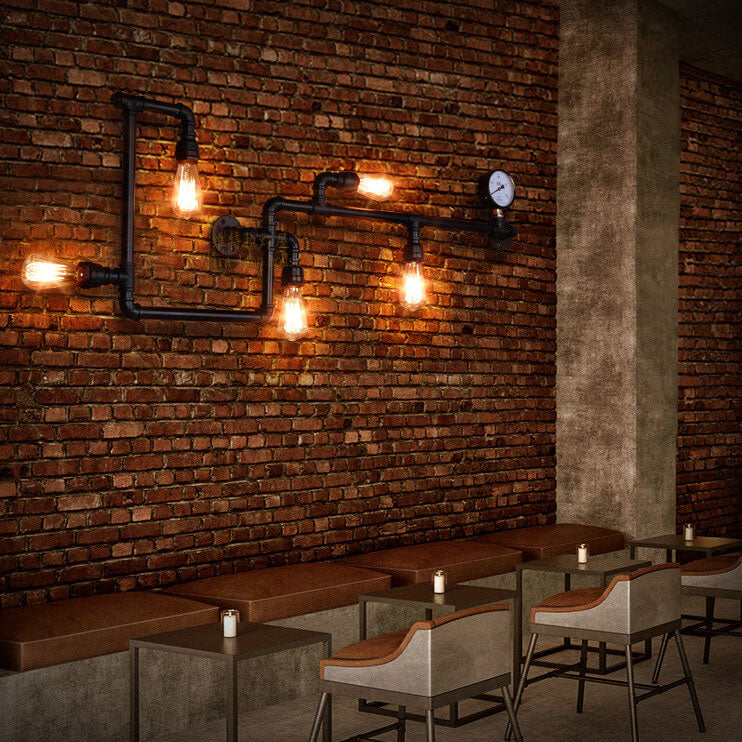 Rustic Industrial Black Metal 5-Light Wall Sconce for Home Decor