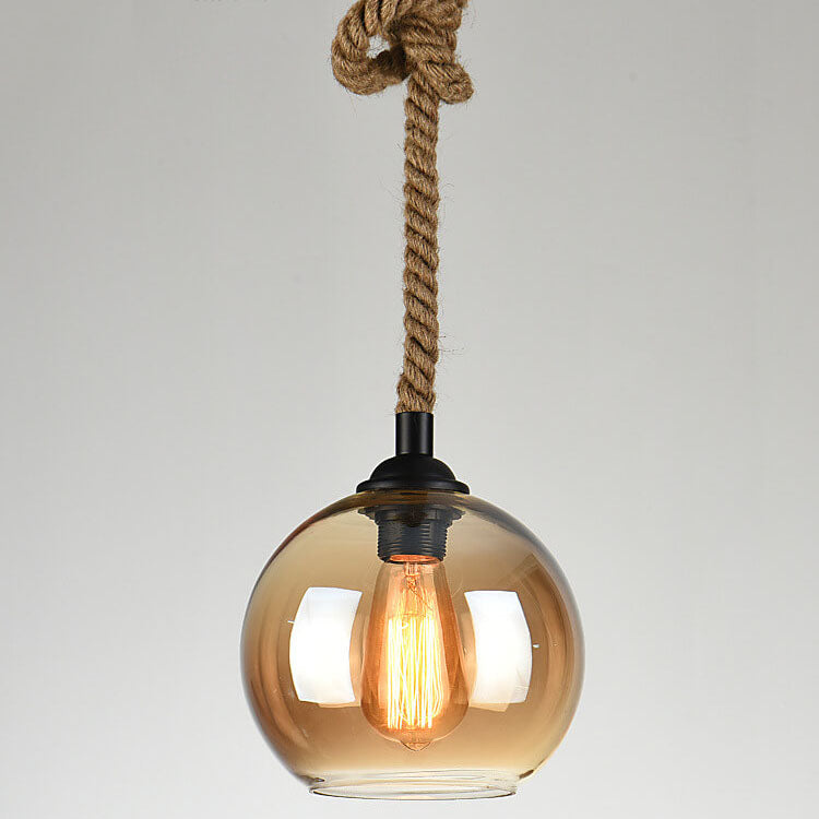 Vintage Glass and Metal Rope Pendant Light Fixture for Living Room