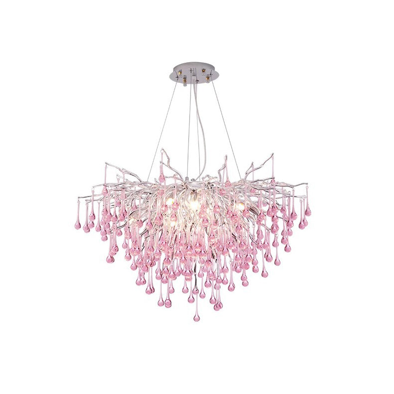 Modern Crystal LED Chandelier with Aluminum Branch Design for Dining Room