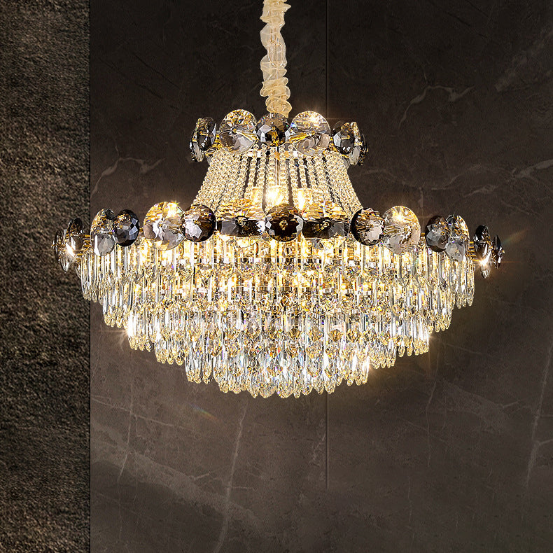 Modern Crystal Half Round Ball Iron Chandelier for Living Room, 8-24 Lights