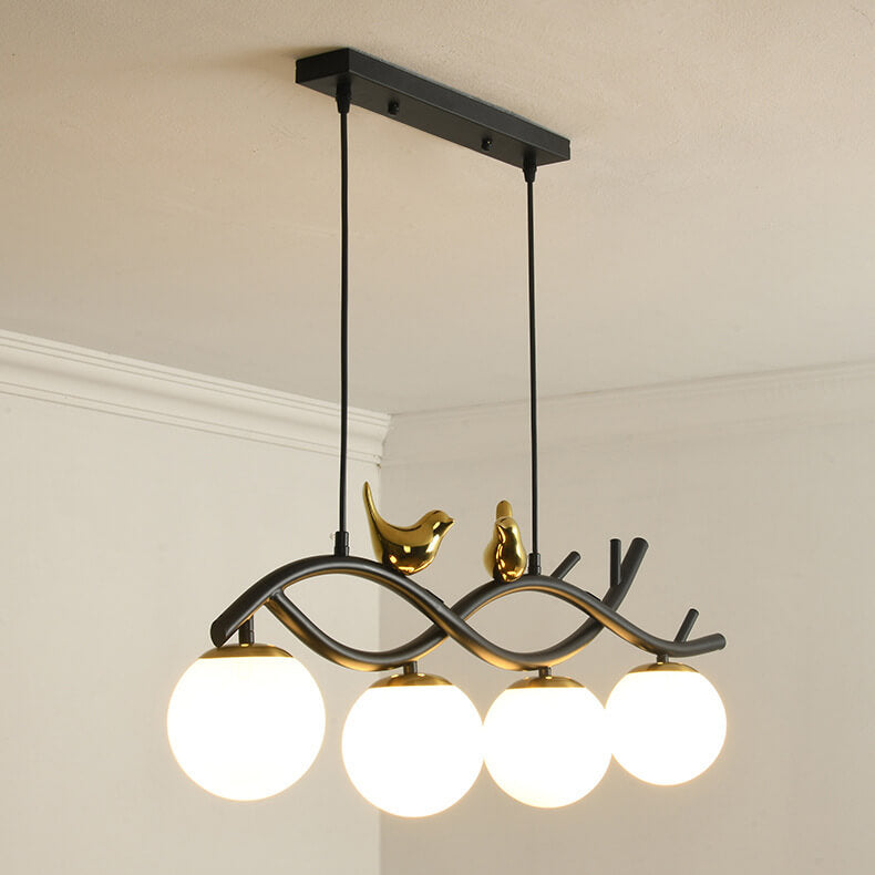 Elegant White Nordic Bird 4-Light Chandelier for Dining Room & Living Room
