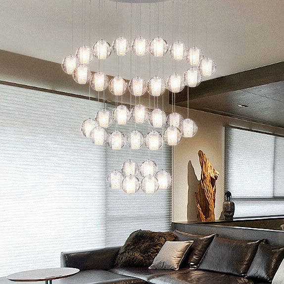 Modern Crystal Orb LED Chandelier Pendant for Luxurious Staircase Decor